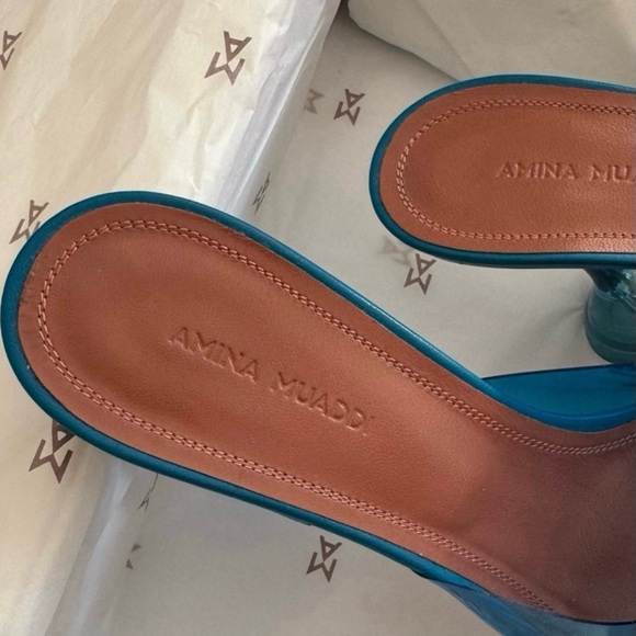 Amina Muaddi Blue Lupita Pvc Metallic Mules. AUTHENTIC! EU 38,5 size. - Picture 6 of 15